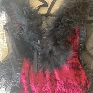 Claret and black lace marabou teddy